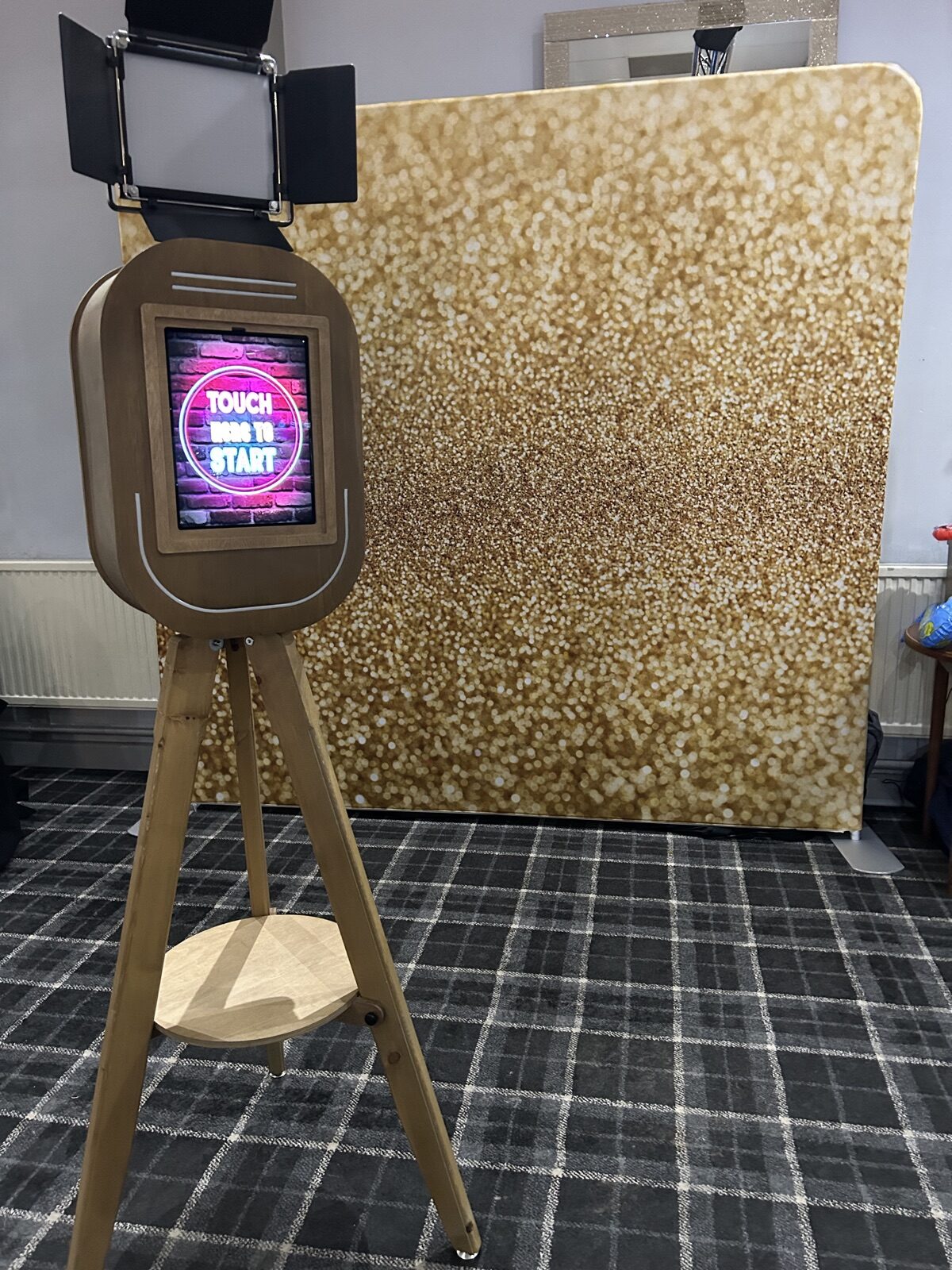 Fun Photography Studio Cumbria 4 Event photography studio with gold sequin backdrop ready for a corporate event in Cumbria