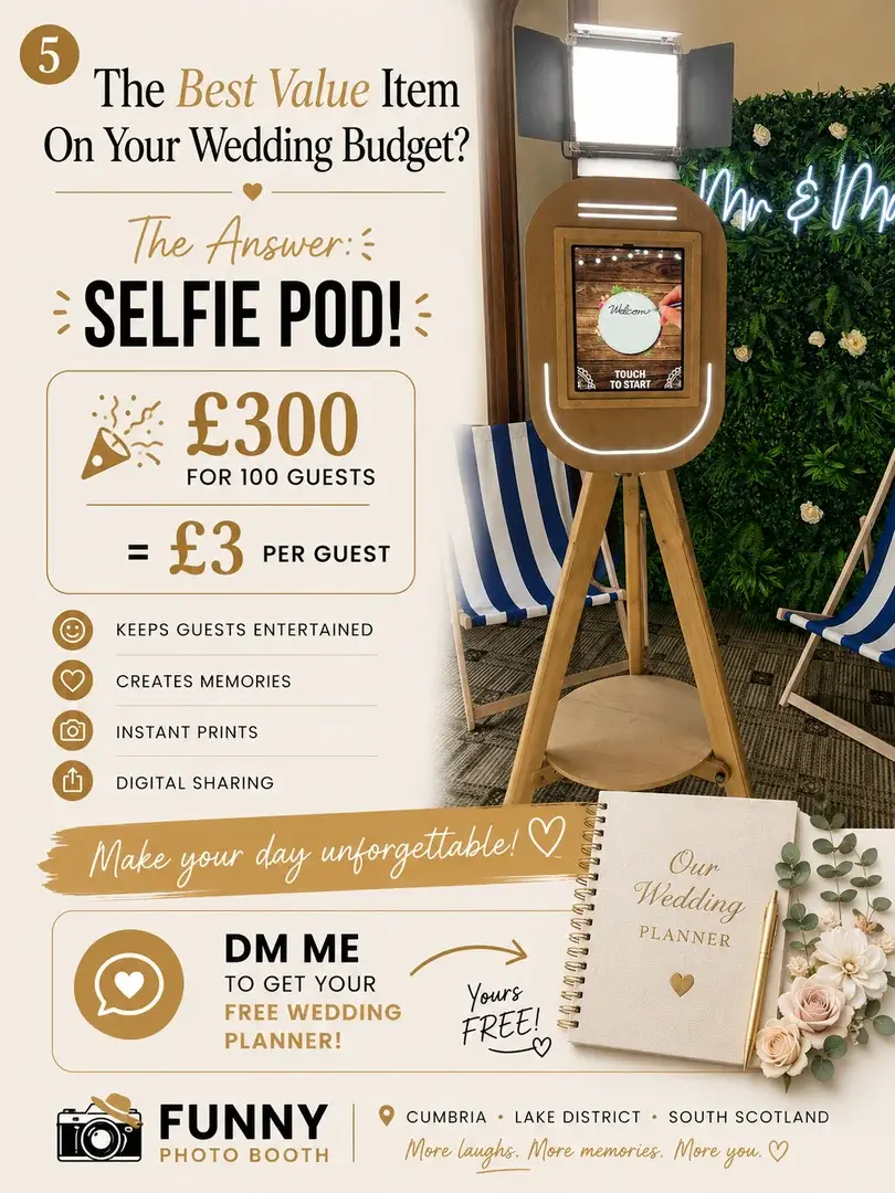 Funny Photo Booth selfie pod &mdash; best value at &pound;300 for 100 guests