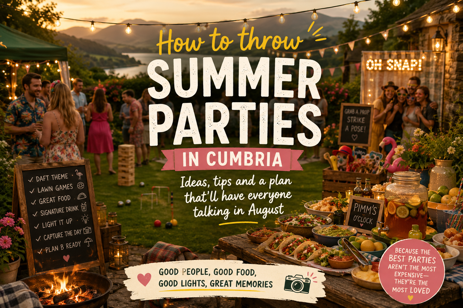 Guests enjoying a summer party with a photo booth in Cumbria